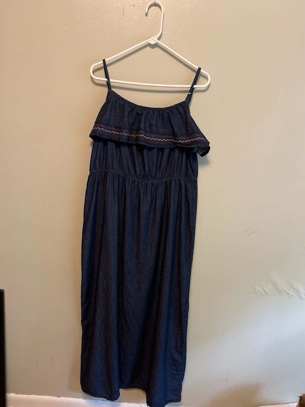 Boho Chic, Premium Denim Ruffle Maxi Dress Size 20, Country Wedding Guest.